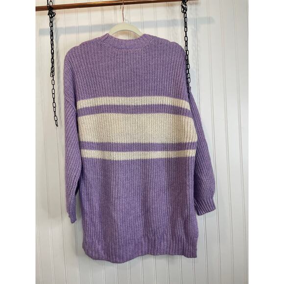 NWOT American Eagle Sweater Purple Cream Colorblock Crew Neck Pullover Size S - Picture 2 of 6